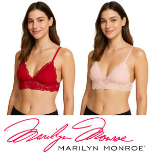 MARILYN MONROE 2pk Lace Galloon Bralettes Bra Removable Pads Red Pink M